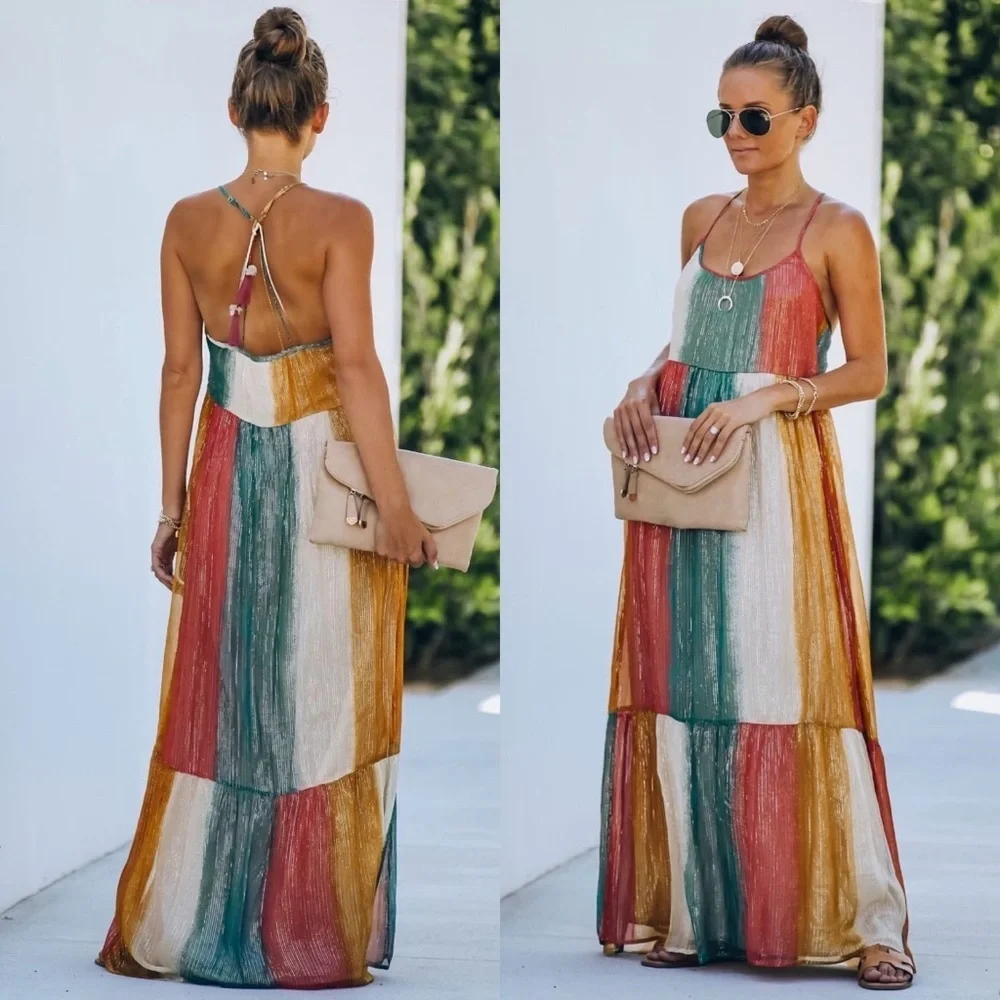 lovestitch Multicolor Striped Backless Maxi Dress - Picture 1 of 10